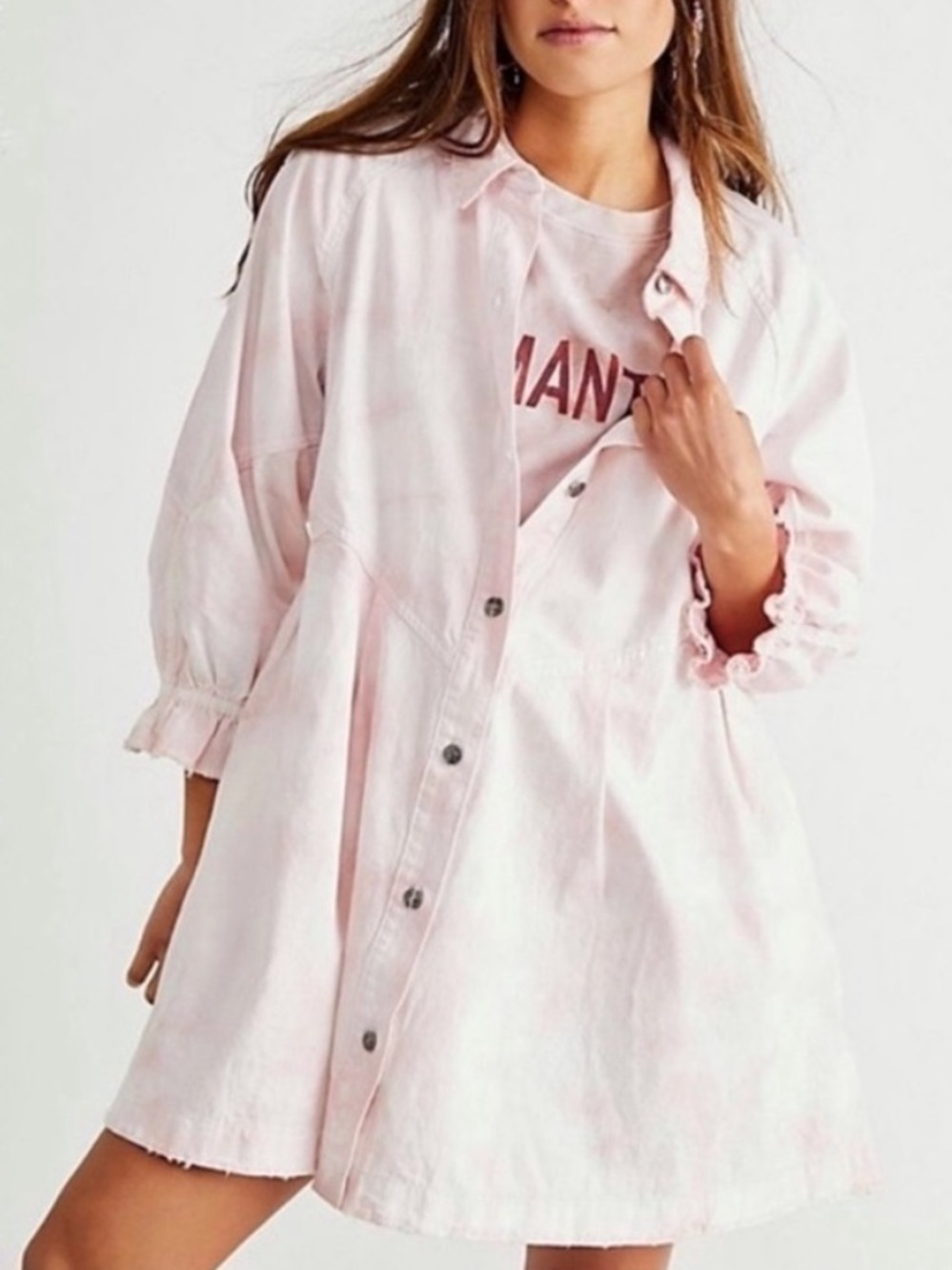 FREE PEOPLE Hannah Denim Mini Dress in Pink Tie Dye Size XS
